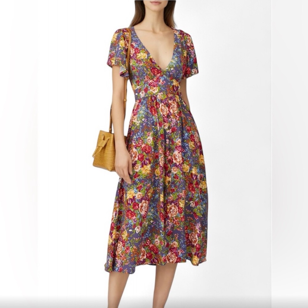 Auguste The Label Floral Midi Dress Garden Party Boho Prairie Cottagecore Size 4